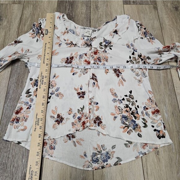 American Rag Floral Ruffle Button Up Peasant Relaxed Fit Top Women's Medium Boho - Picture 3 of 9